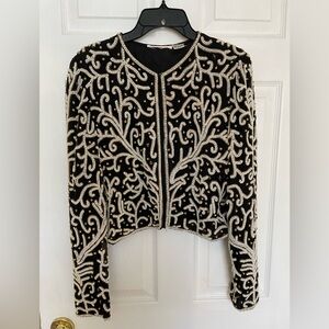 Vintage Laurence Kazar Pearl Beaded Box Cut Cropped Jacket
